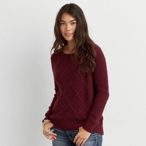 AMERICAN EAGLE OUTFITTERS Cream Wool Blend Argyle Diamond Round Neck Sweater - Picture 3 of 6